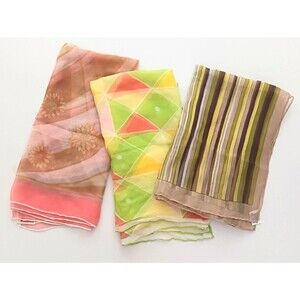 VTG Silk Chiffon Scarves Bundle of 3 Made in Japan Hand Rolled Edge Asst Prints